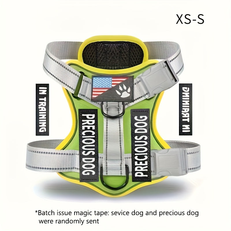 Service Dog Harness, Reflective Dog Vest Harness with 5pcs Patches, Adjustable Soft Oxford Pet Harness, Inner Layer Mesh, Easy to Control for Small Medium Large Dogs Random Buckle