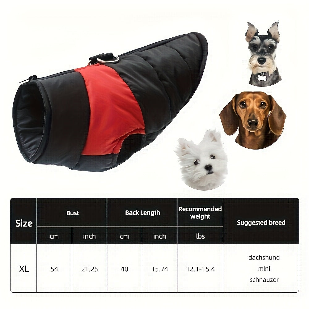 Veste imperméable d'hiver pour chien avec fermeture éclair et boucle pour laisse - Manteau chaud et coupe-vent pour animaux de compagnie de petite à grande taille - Idéal pour les activités de plein air par temps froid