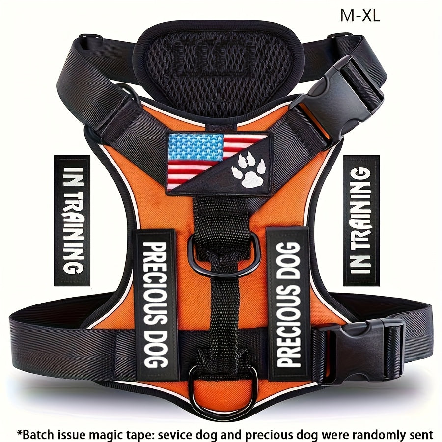 Service Dog Harness, Reflective Dog Vest Harness with 5pcs Patches, Adjustable Soft Oxford Pet Harness, Inner Layer Mesh, Easy to Control for Small Medium Large Dogs Random Buckle