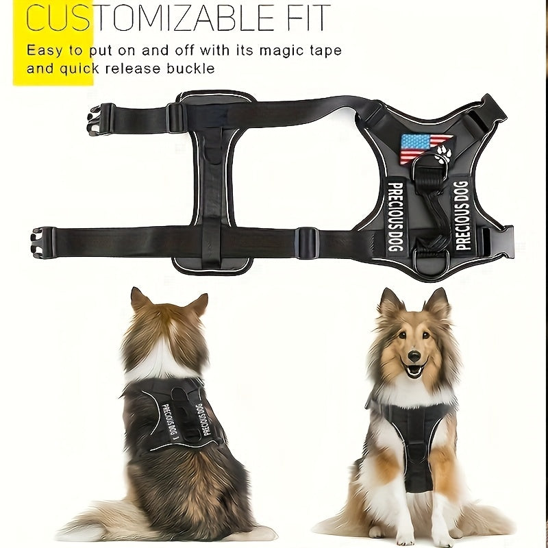 Service Dog Harness, Reflective Dog Vest Harness with 5pcs Patches, Adjustable Soft Oxford Pet Harness, Inner Layer Mesh, Easy to Control for Small Medium Large Dogs Random Buckle
