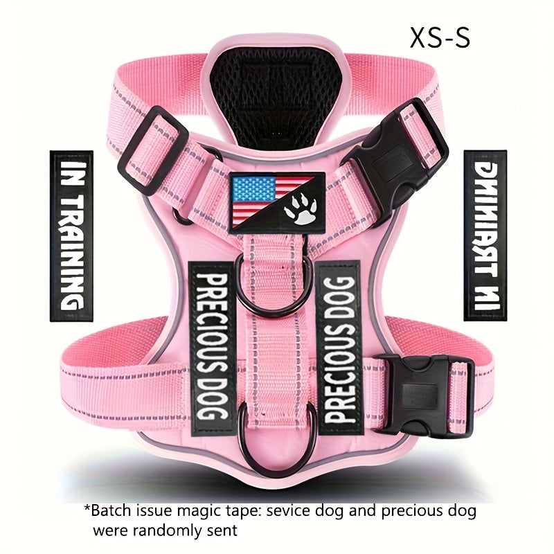 Service Dog Harness, Reflective Dog Vest Harness with 5pcs Patches, Adjustable Soft Oxford Pet Harness, Inner Layer Mesh, Easy to Control for Small Medium Large Dogs Random Buckle