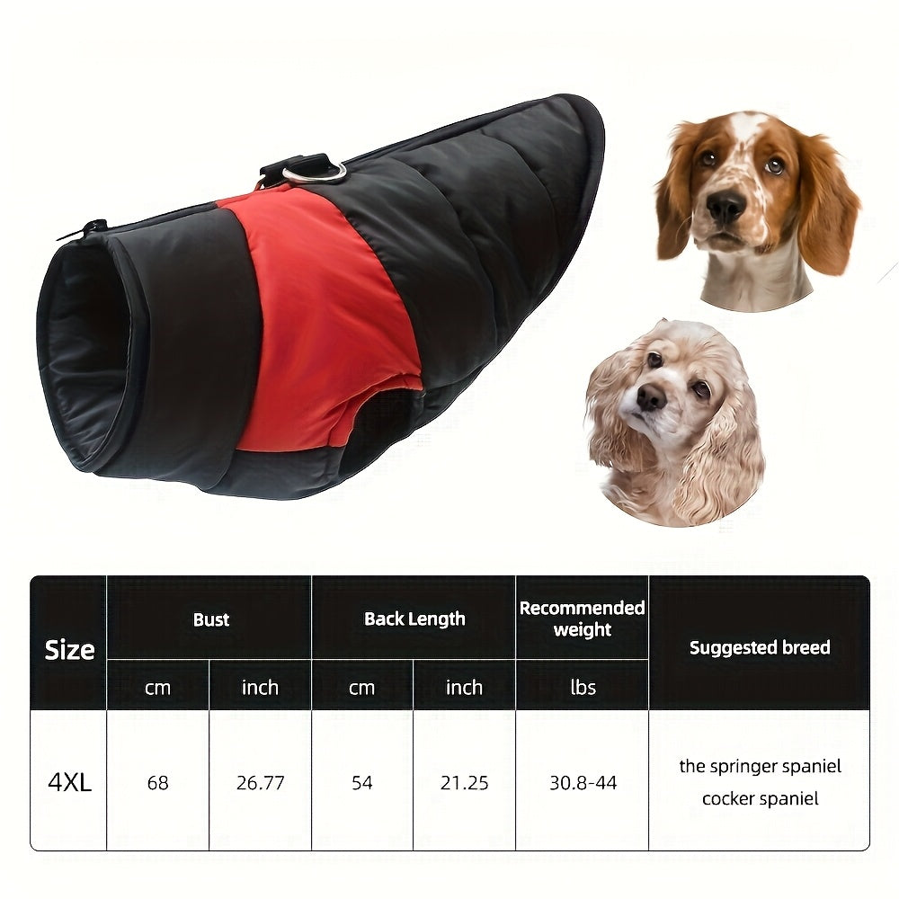 Veste imperméable d'hiver pour chien avec fermeture éclair et boucle pour laisse - Manteau chaud et coupe-vent pour animaux de compagnie de petite à grande taille - Idéal pour les activités de plein air par temps froid