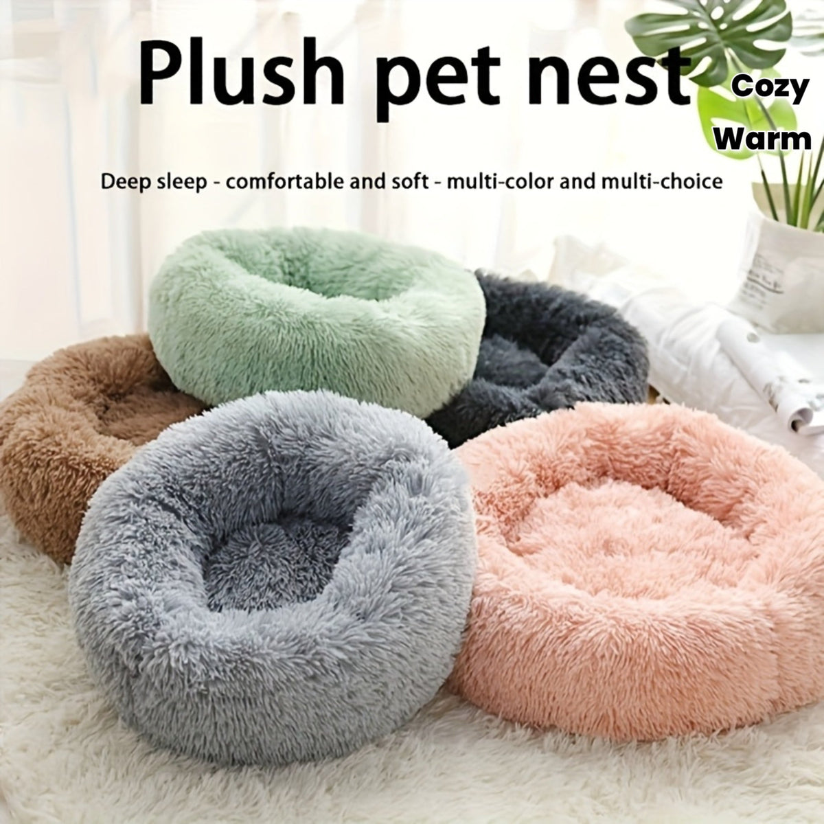 Lit rond en peluche – Chien & chat – vue principale