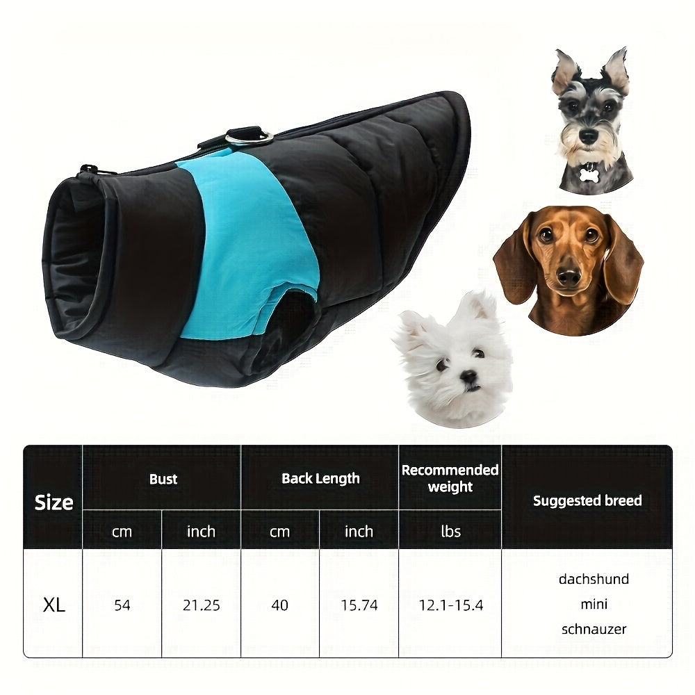 Veste imperméable d'hiver pour chien avec fermeture éclair et boucle pour laisse - Manteau chaud et coupe-vent pour animaux de compagnie de petite à grande taille - Idéal pour les activités de plein air par temps froid