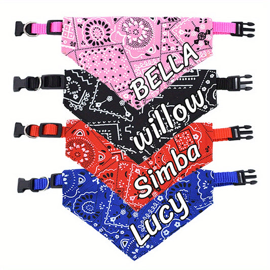 Bandana personnalisable et collier ajustable pour chien - Nom personnalisé, fermeture à pression, plusieurs couleurs disponibles : rose, noir, rouge et bleu