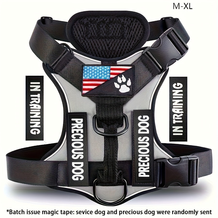 Service Dog Harness, Reflective Dog Vest Harness with 5pcs Patches, Adjustable Soft Oxford Pet Harness, Inner Layer Mesh, Easy to Control for Small Medium Large Dogs Random Buckle