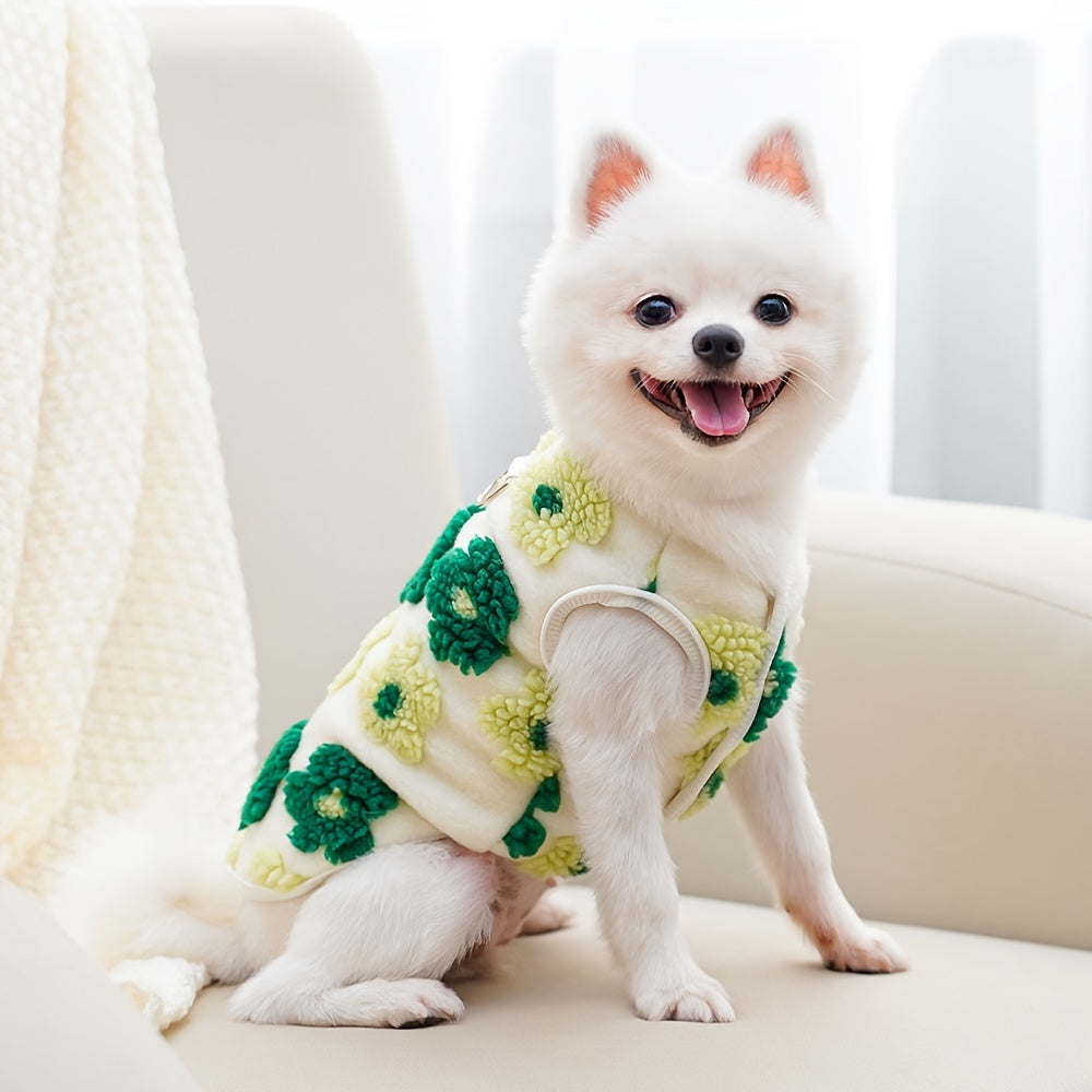 Pull polaire fleuri pour chien – Anneau intégré – photo produit 8