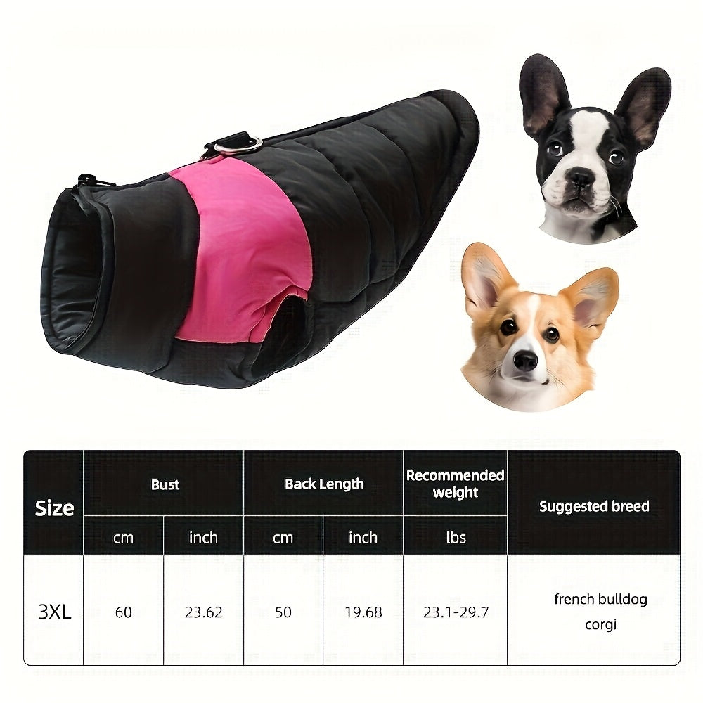 Veste imperméable d'hiver pour chien avec fermeture éclair et boucle pour laisse - Manteau chaud et coupe-vent pour animaux de compagnie de petite à grande taille - Idéal pour les activités de plein air par temps froid