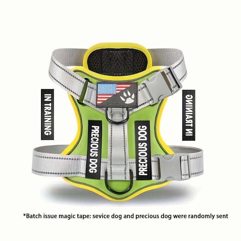 Service Dog Harness, Reflective Dog Vest Harness with 5pcs Patches, Adjustable Soft Oxford Pet Harness, Inner Layer Mesh, Easy to Control for Small Medium Large Dogs Random Buckle