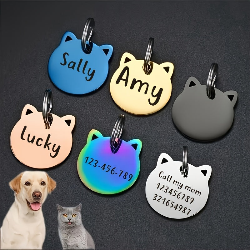 Médaille tête de chat personnalisable – Nom & téléphone – vue principale