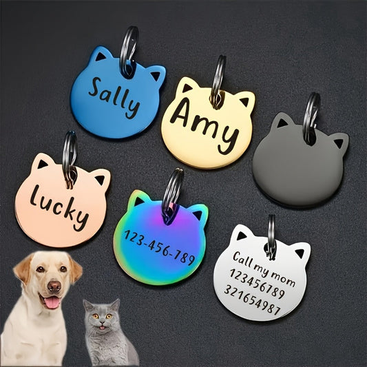 Médaille tête de chat personnalisable – Nom & téléphone – vue principale