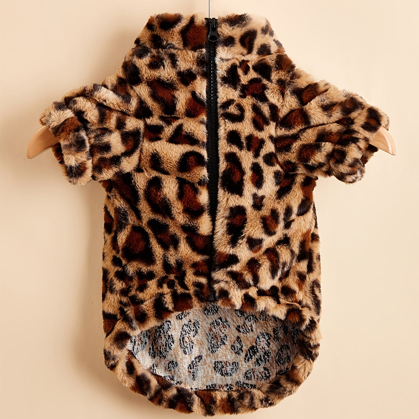 Cozy Leopard Print Dog Jacket for Small Breeds - Winter Warmth, Zip-Up Pet Coat, Dog Winter Clothes