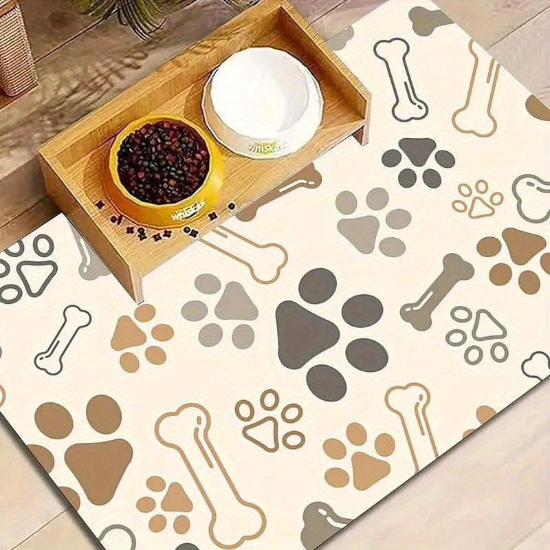 Tapis de gamelle beige – Motif pattes & os – vue principale