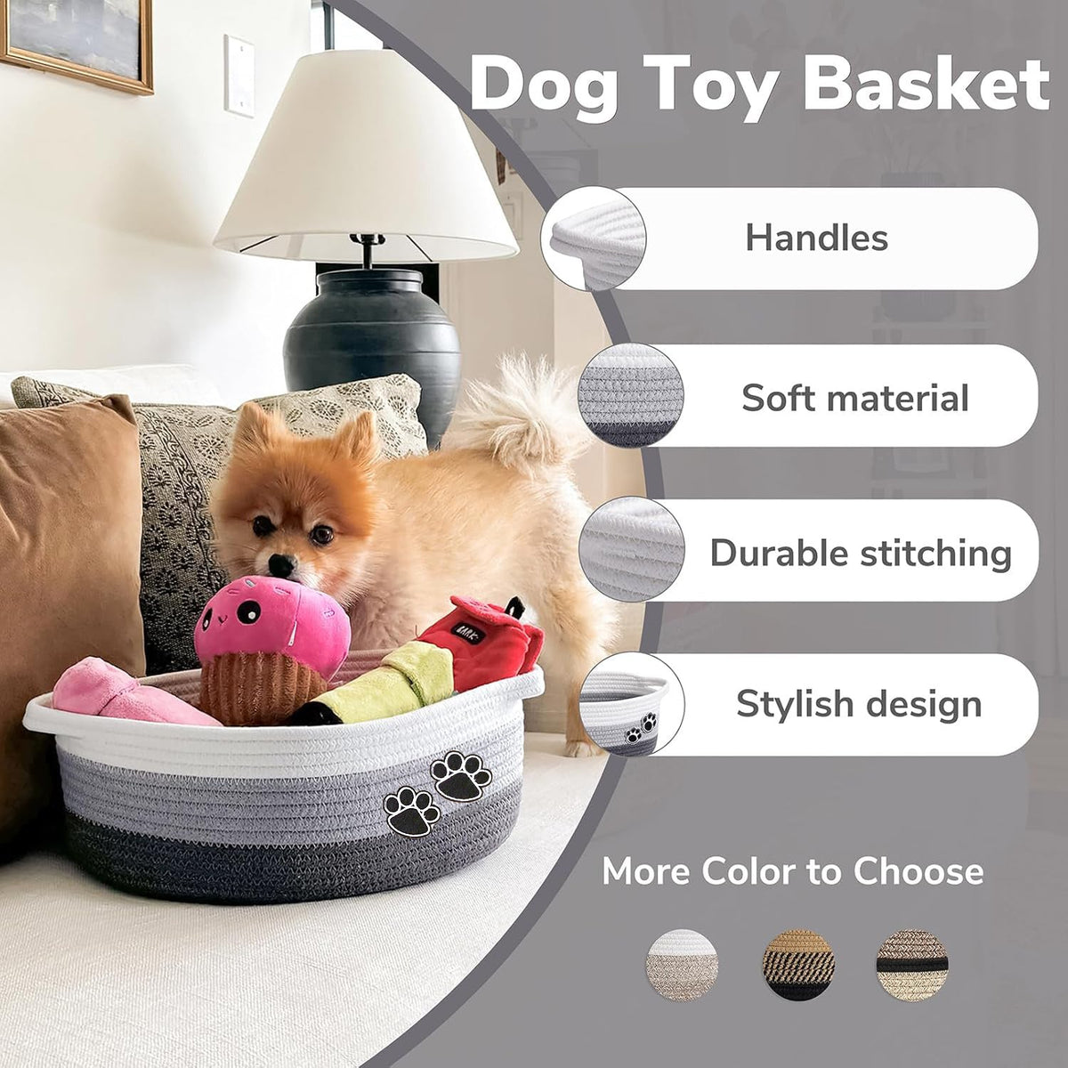 Panier à jouets pour chien & chat – Motif pattes – photo produit 4