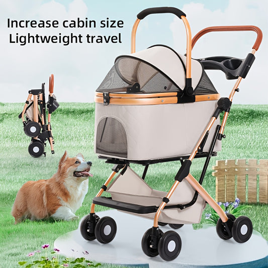 Poussette pour chien et chat 2 en 1, multifonctionnelle avec 4 doubles roues, tout terrain, panier amovible, pliable et compacte, en maille respirante, diverses couleurs