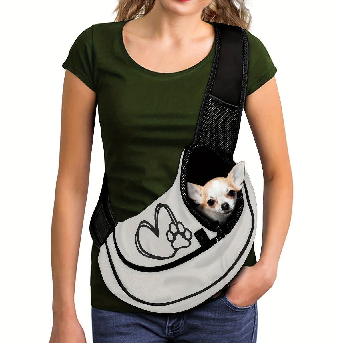 Sac bandoulière cœur & patte – Petit chien – photo produit 8