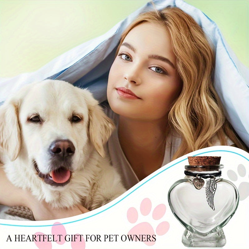 Bouteille commémorative en verre pour poils d'animaux en forme de cœur, diverses variantes