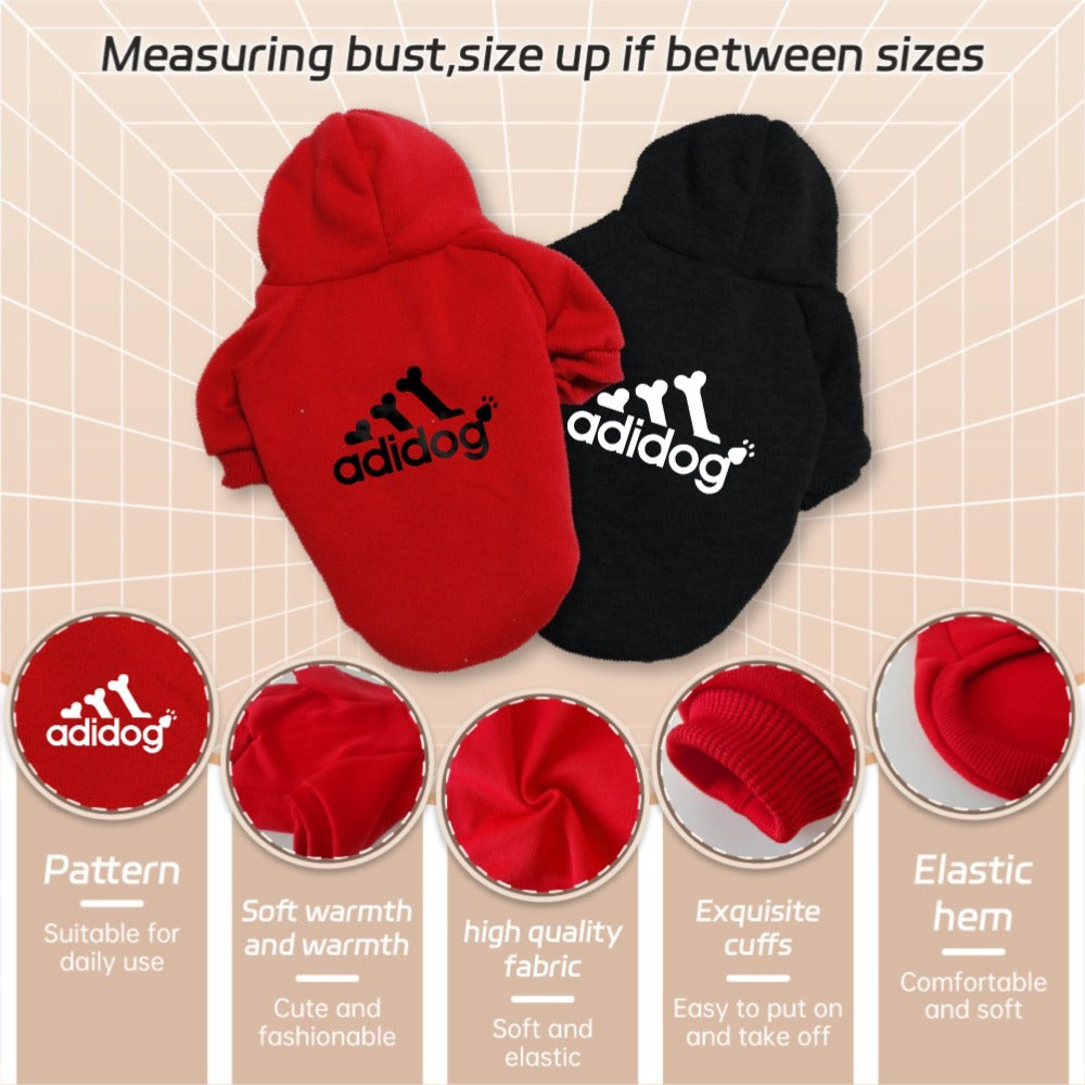 Sweat à capuche doux et chaud pour chien S-2XL avec motif empreintes de pattes et os,