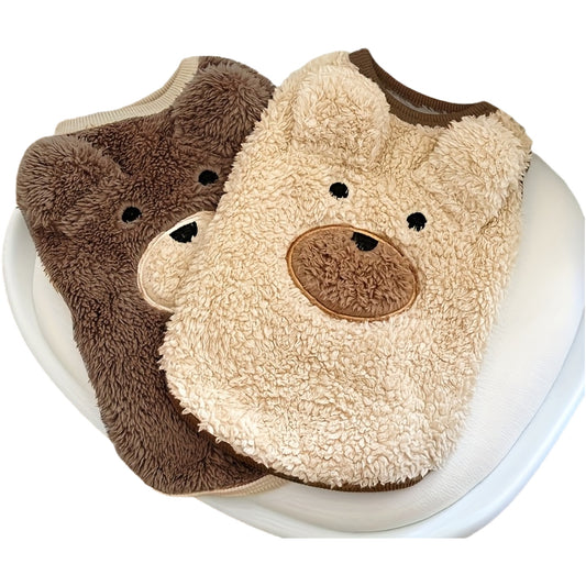 Pull pour chien avec tête d'ourson et petites oreilles, pull mignon, tout doux et bien chaud, 2 couleurs