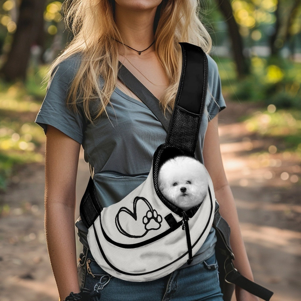 Sac bandoulière cœur & patte – Petit chien – vue principale