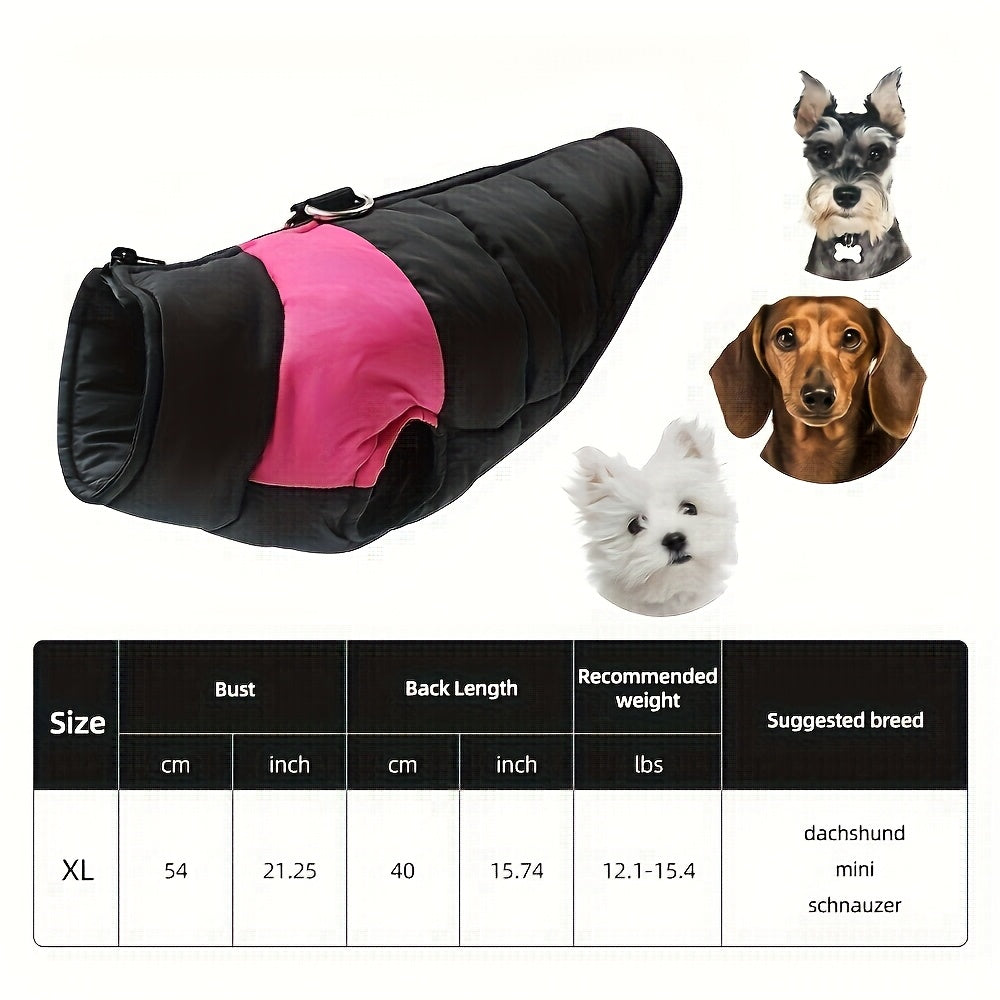 Veste imperméable d'hiver pour chien avec fermeture éclair et boucle pour laisse - Manteau chaud et coupe-vent pour animaux de compagnie de petite à grande taille - Idéal pour les activités de plein air par temps froid