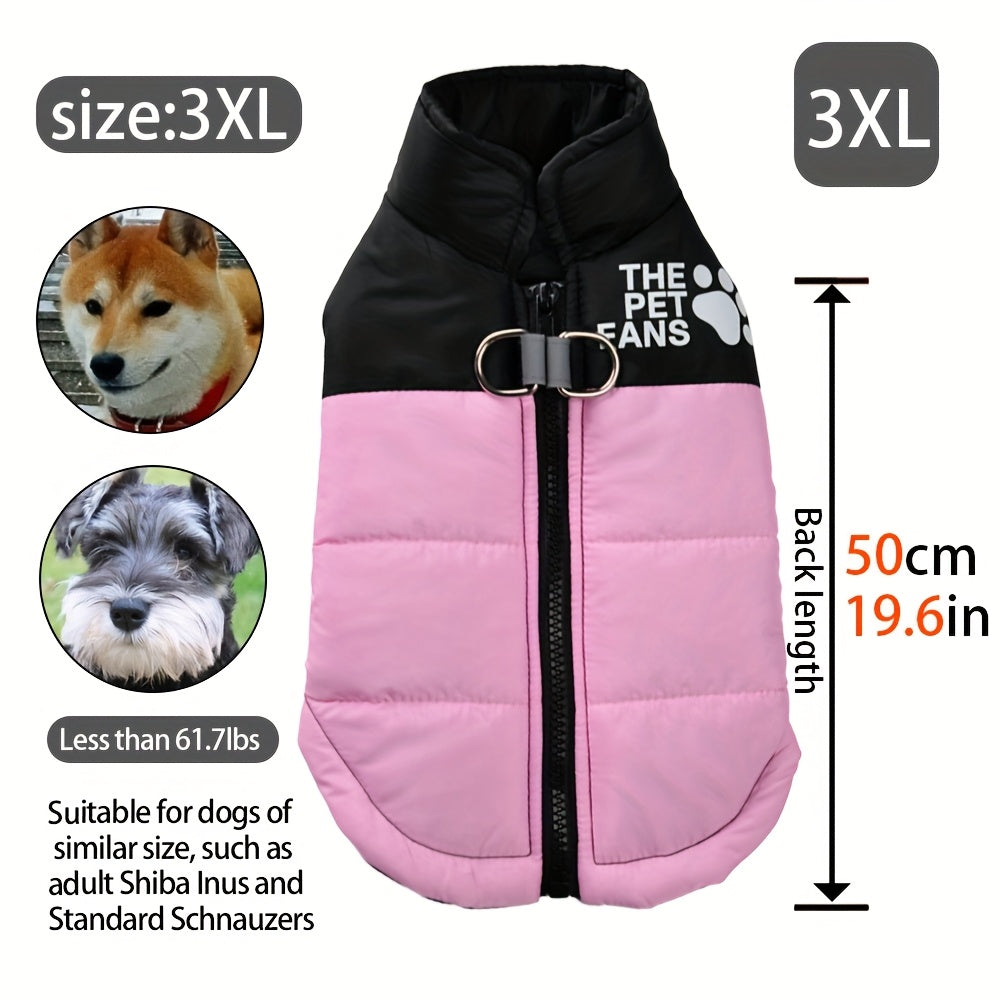 Veste pour chien toutes tailles Manteau d'hiver chaud avec fermeture éclair sur toute la longueur et col imprimé pattes - Turquoise et noir Manteau léger pour chiens de petite, moyenne et grande taille - Pull facile à enfiler et à retirer