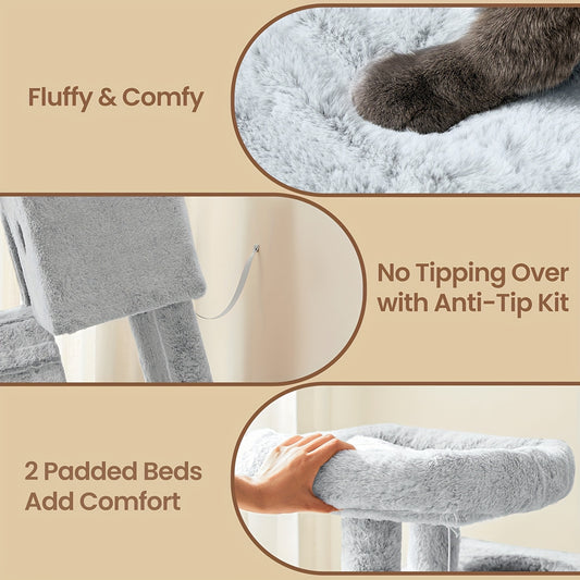 Arbre à chat, tour à plusieurs niveaux, perchoir ultra-doux en peluche avec jouets suspendus, cachette fermée, nid douillet et poteaux à griffer résistants, diverses couleurs