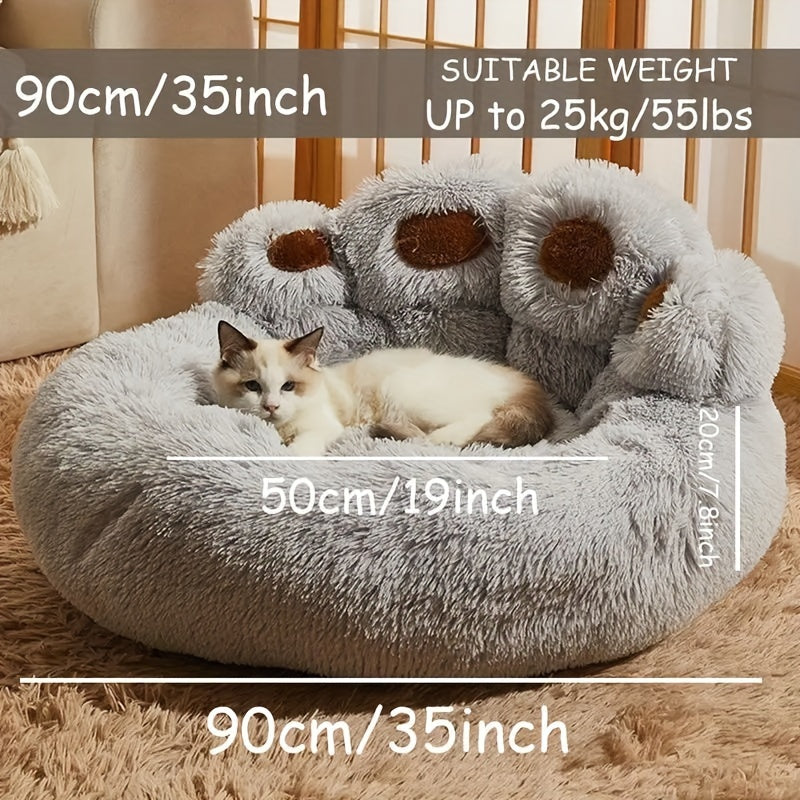 Cozy Paw-Shaped Pet Bed – Plush Faux Fur, Calming Donut Design, Machine Washable – Ideal for Dogs & Cats