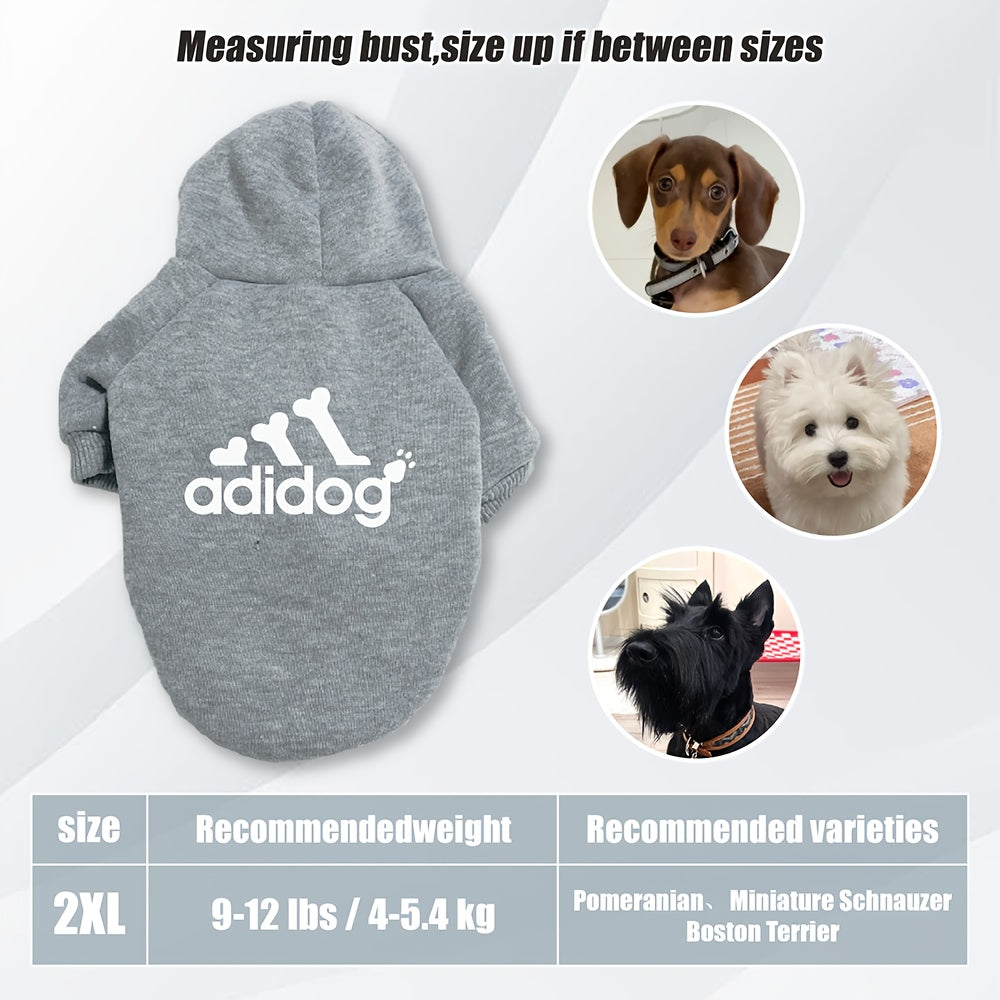 Sweat à capuche doux et chaud pour chien S-2XL avec motif empreintes de pattes et os,