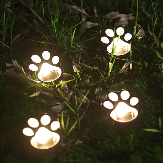 4 pièces de lumières LED solaires en forme de patte de chien - Décoration intelligente pour jardin et pelouse avec capteur intelligent, design mignon en forme de patte, blanc chaud et blanc froid