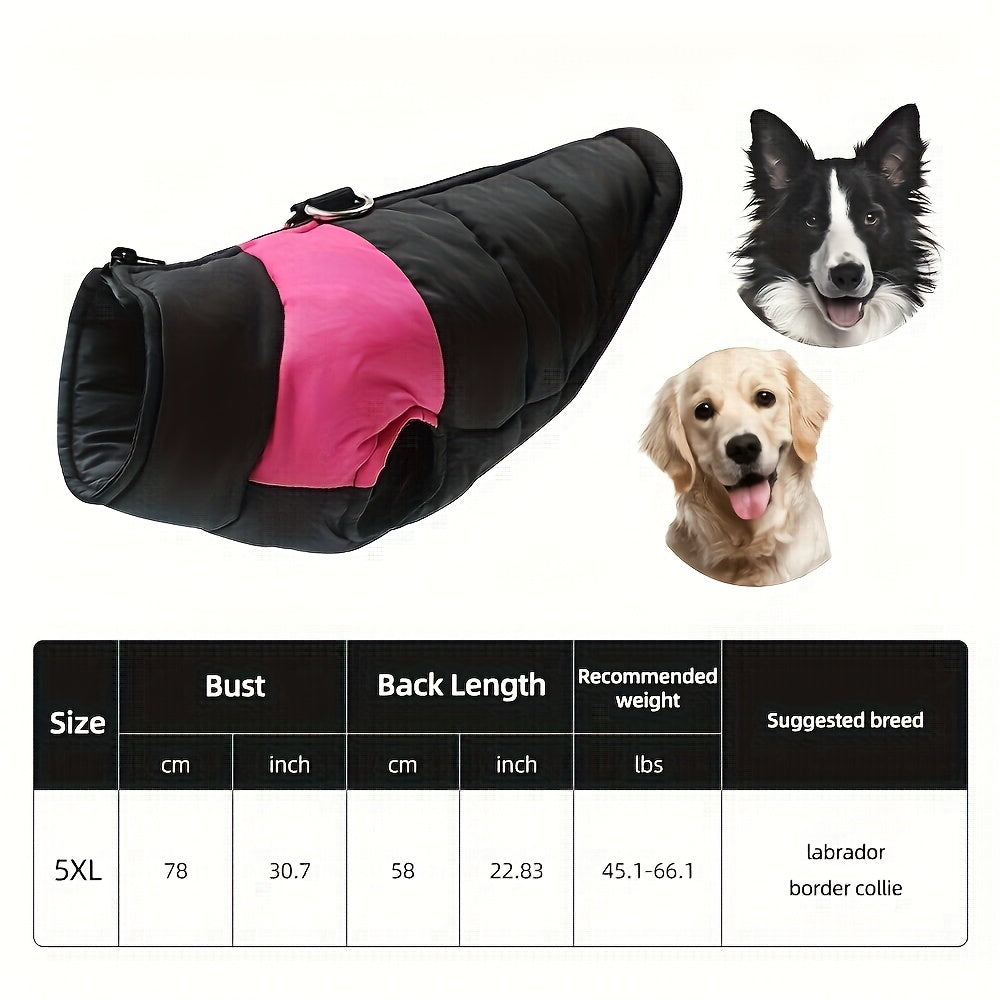 Veste imperméable d'hiver pour chien avec fermeture éclair et boucle pour laisse - Manteau chaud et coupe-vent pour animaux de compagnie de petite à grande taille - Idéal pour les activités de plein air par temps froid