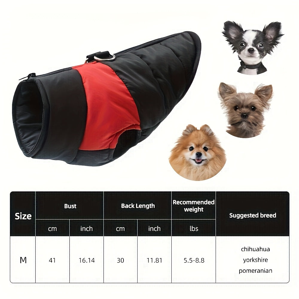 Veste imperméable d'hiver pour chien avec fermeture éclair et boucle pour laisse - Manteau chaud et coupe-vent pour animaux de compagnie de petite à grande taille - Idéal pour les activités de plein air par temps froid