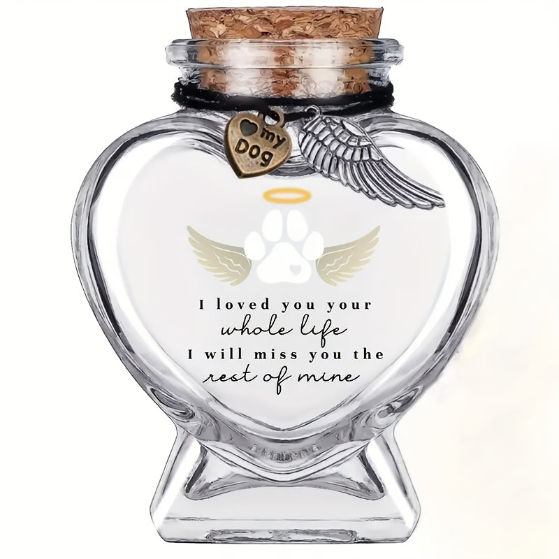 Bouteille commémorative pour les poils de chiens et de chats en forme de cœur
