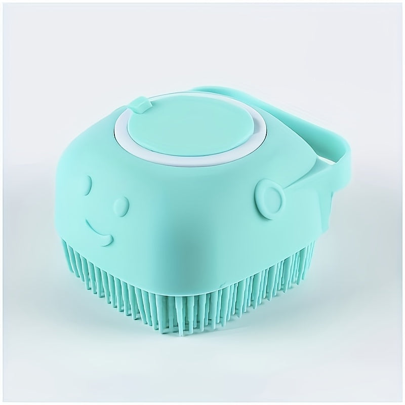 Brosse de toilettage 2 en 1 en silicone avec compartiment pour shampoing, poignée ergonomique, différentes couleurs
