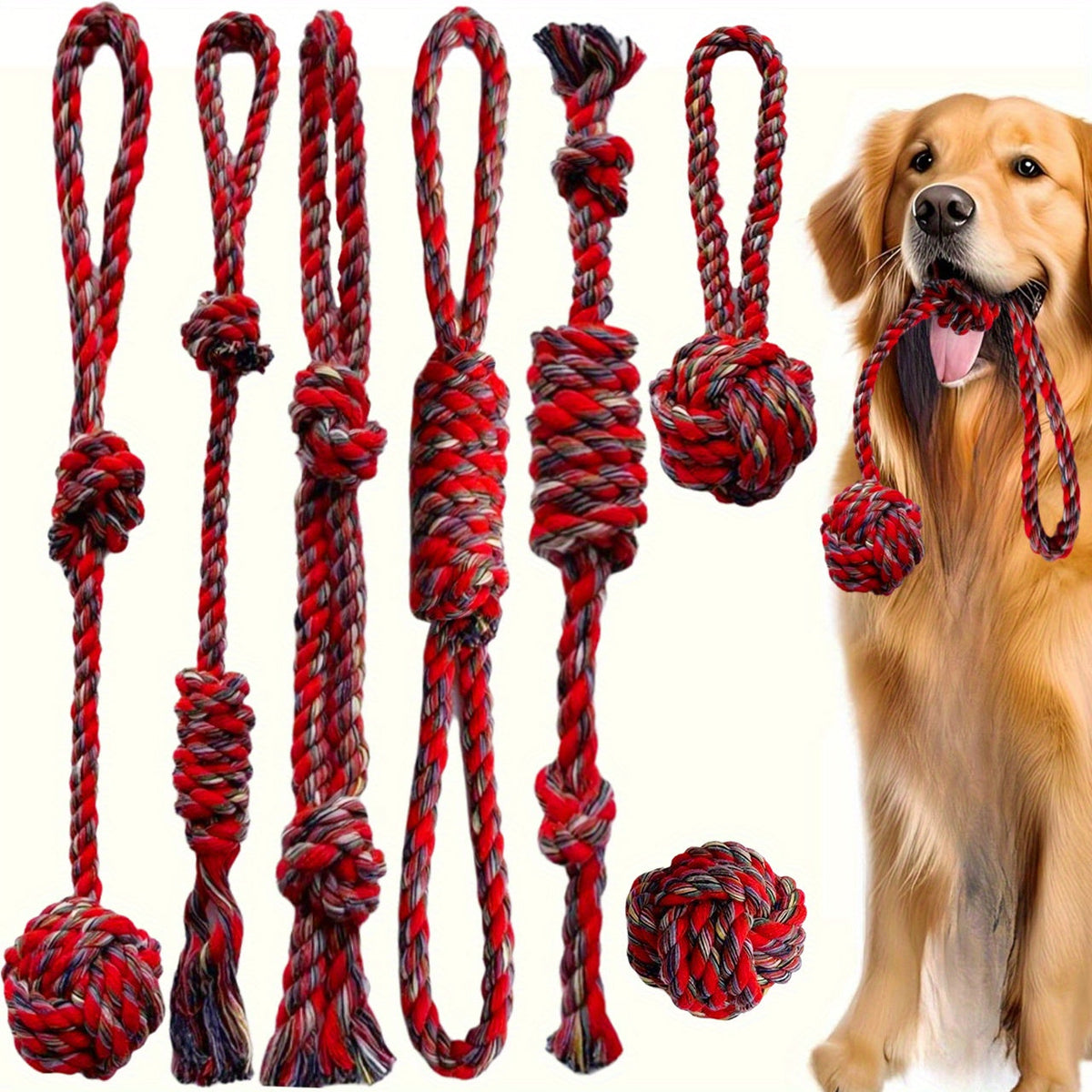 Lot de 9 jouets en corde pour chien – Mastication & traction – photo produit 2