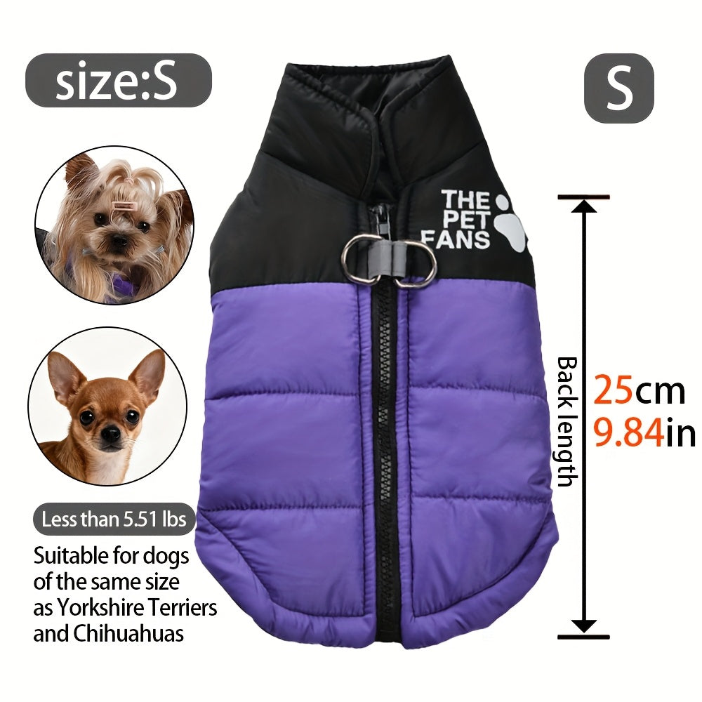 Veste pour chien toutes tailles Manteau d'hiver chaud avec fermeture éclair sur toute la longueur et col imprimé pattes - Turquoise et noir Manteau léger pour chiens de petite, moyenne et grande taille - Pull facile à enfiler et à retirer