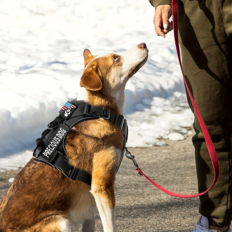 Service Dog Harness, Reflective Dog Vest Harness with 5pcs Patches, Adjustable Soft Oxford Pet Harness, Inner Layer Mesh, Easy to Control for Small Medium Large Dogs Random Buckle