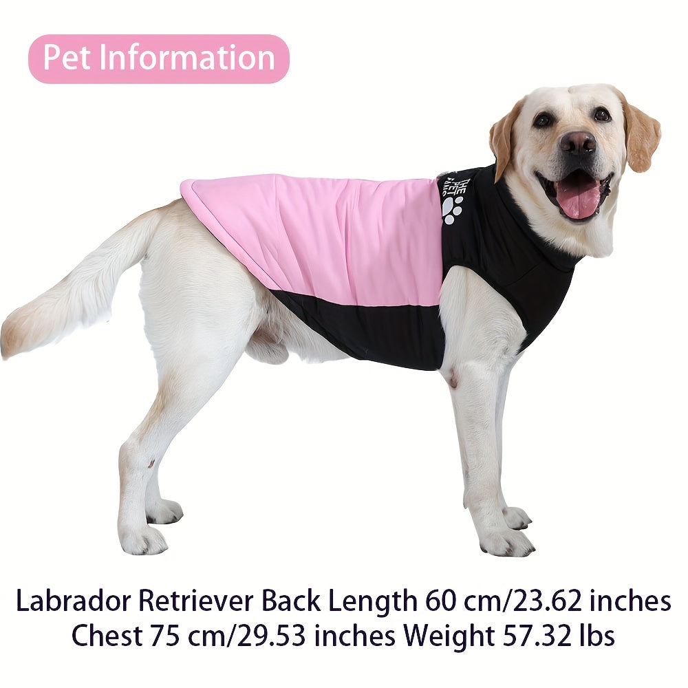 Veste pour chien toutes tailles Manteau d'hiver chaud avec fermeture éclair sur toute la longueur et col imprimé pattes - Turquoise et noir Manteau léger pour chiens de petite, moyenne et grande taille - Pull facile à enfiler et à retirer