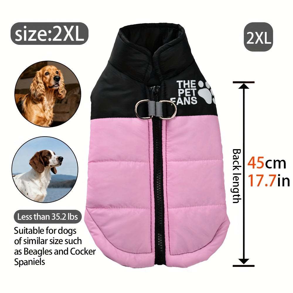 Veste pour chien toutes tailles Manteau d'hiver chaud avec fermeture éclair sur toute la longueur et col imprimé pattes - Turquoise et noir Manteau léger pour chiens de petite, moyenne et grande taille - Pull facile à enfiler et à retirer