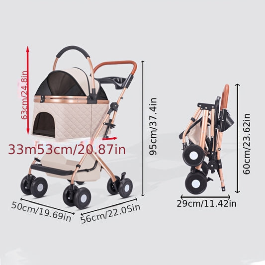 Poussette pour chien et chat 2 en 1, multifonctionnelle avec 4 doubles roues, tout terrain, panier amovible, pliable et compacte, en maille respirante, diverses couleurs