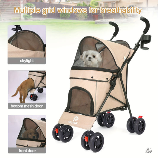 Poussette pour chien et chat 2 en 1, multifonctionnelle avec 4 doubles roues, tout terrain, panier amovible, pliable et compacte, en maille respirante, diverses couleurs