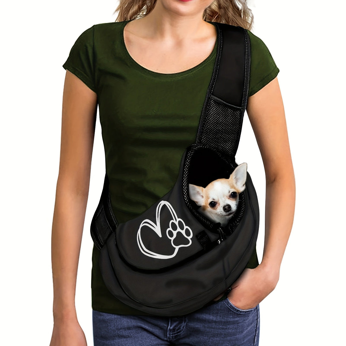 Sac bandoulière cœur & patte – Petit chien – photo produit 4