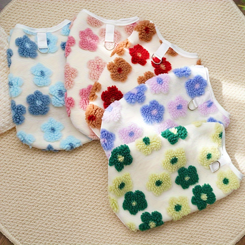 Pull polaire fleuri pour chien – Anneau intégré – photo produit 9