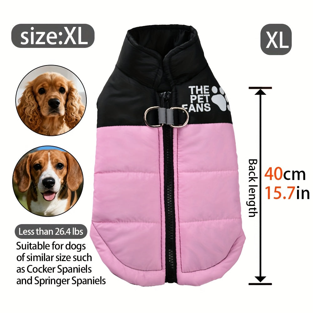 Veste pour chien toutes tailles Manteau d'hiver chaud avec fermeture éclair sur toute la longueur et col imprimé pattes - Turquoise et noir Manteau léger pour chiens de petite, moyenne et grande taille - Pull facile à enfiler et à retirer