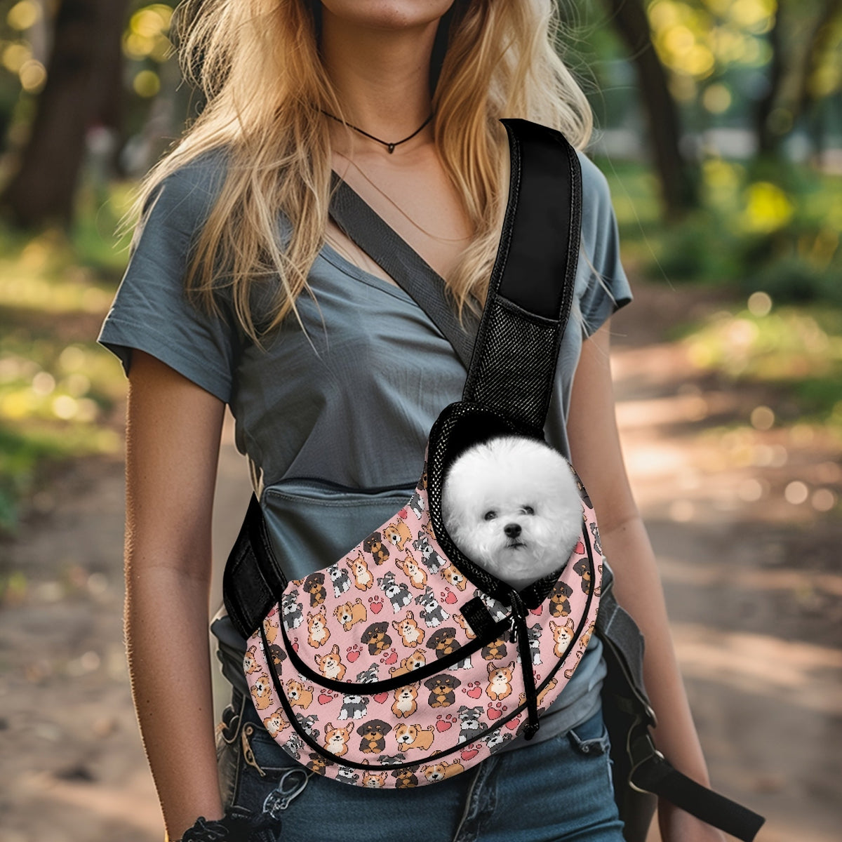 Sac bandoulière imprimé – Chiot & petit chien – photo produit 7
