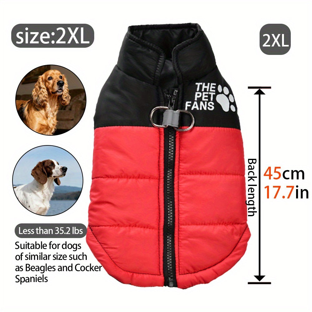 Veste pour chien toutes tailles Manteau d'hiver chaud avec fermeture éclair sur toute la longueur et col imprimé pattes - Turquoise et noir Manteau léger pour chiens de petite, moyenne et grande taille - Pull facile à enfiler et à retirer