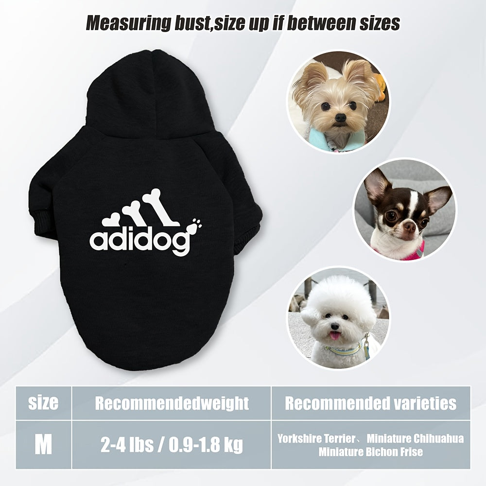 Sweat à capuche doux et chaud pour chien S-2XL avec motif empreintes de pattes et os,