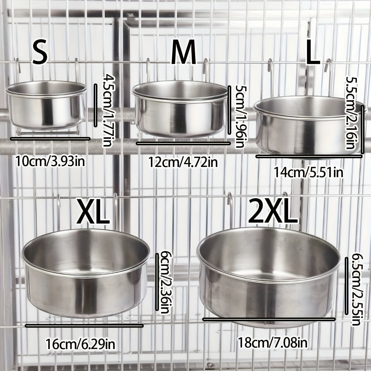 Gamelles suspendues en inox – Nourriture & eau – vue principale
