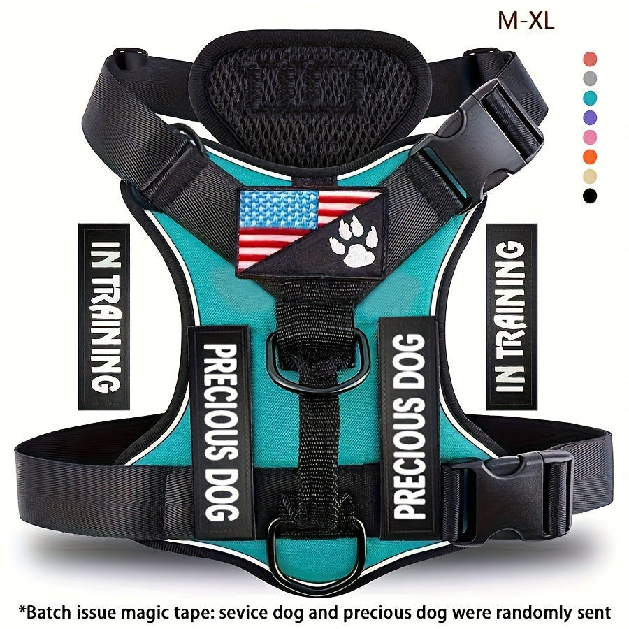 Service Dog Harness, Reflective Dog Vest Harness with 5pcs Patches, Adjustable Soft Oxford Pet Harness, Inner Layer Mesh, Easy to Control for Small Medium Large Dogs Random Buckle