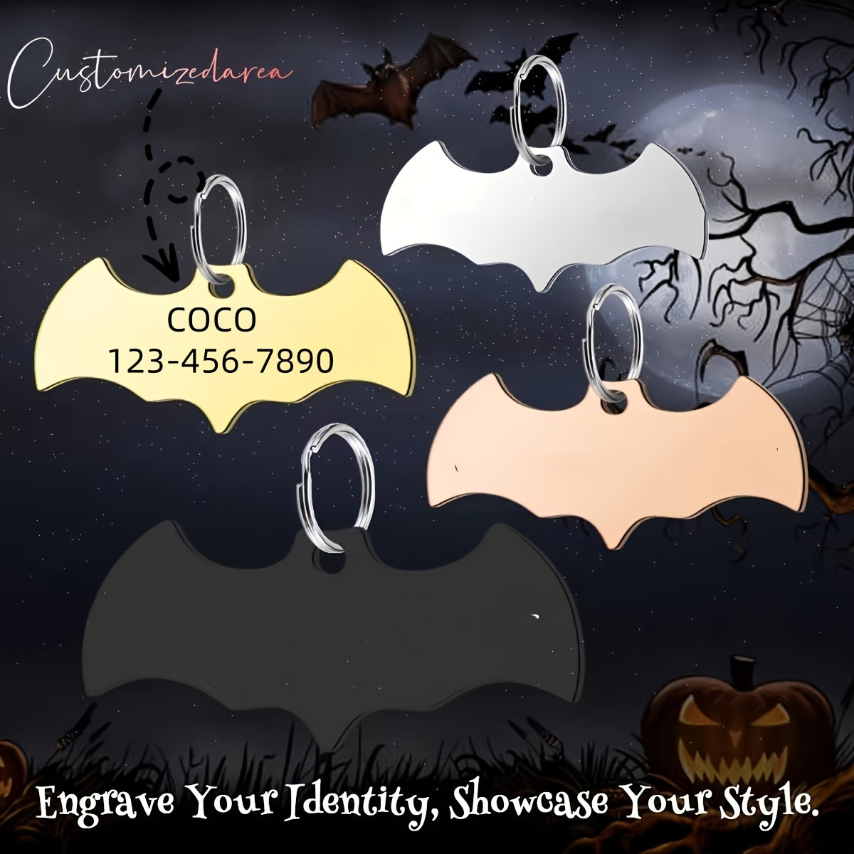 Médaille chauve-souris personnalisable – Chien & chat – vue principale